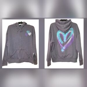VS Pink Oversized Lightweight Hoodie Gray with  Blue, Lavender Hearts Size Med